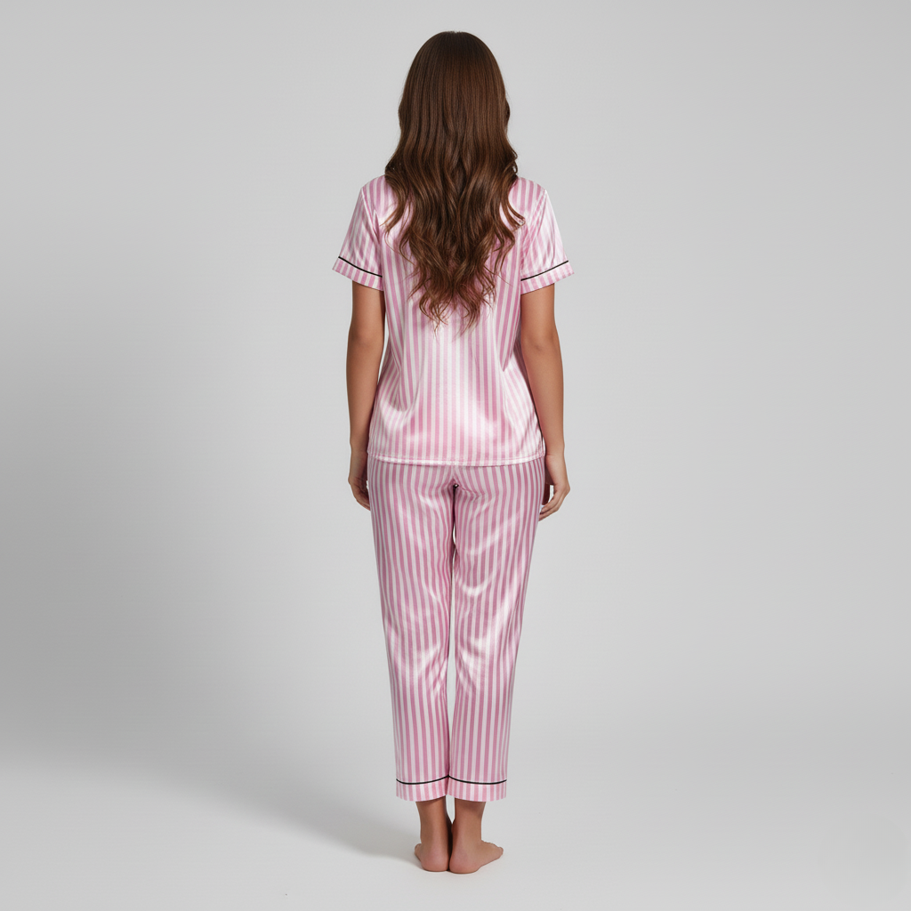 Pyjama Rayé Satin Rose – Femme