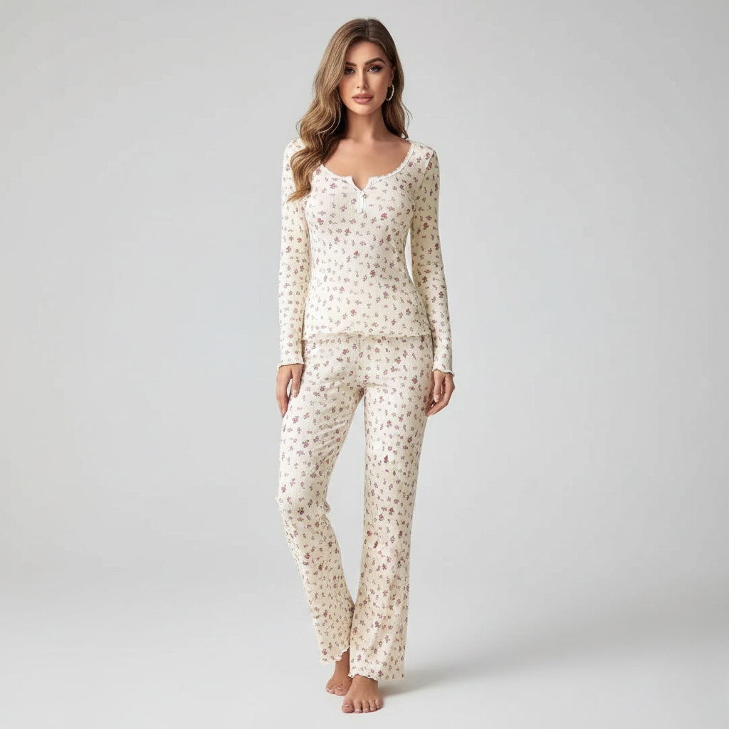 Pyjama Long Fleuri – Femme