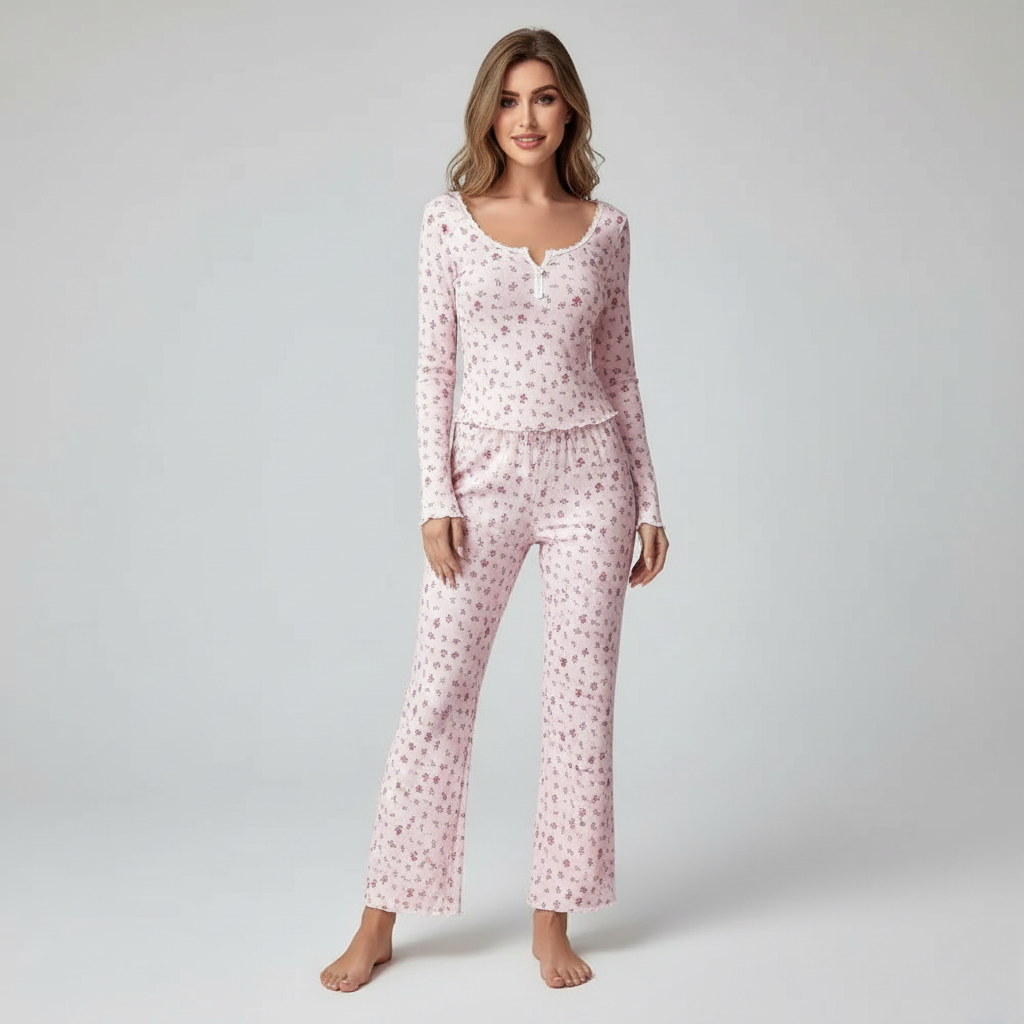 Pyjama Long Fleuri – Femme